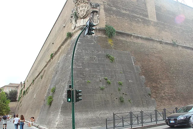 The Leonine Walls of the Vatican, the old defensive brick and stone wall that encloses the Vatican hill